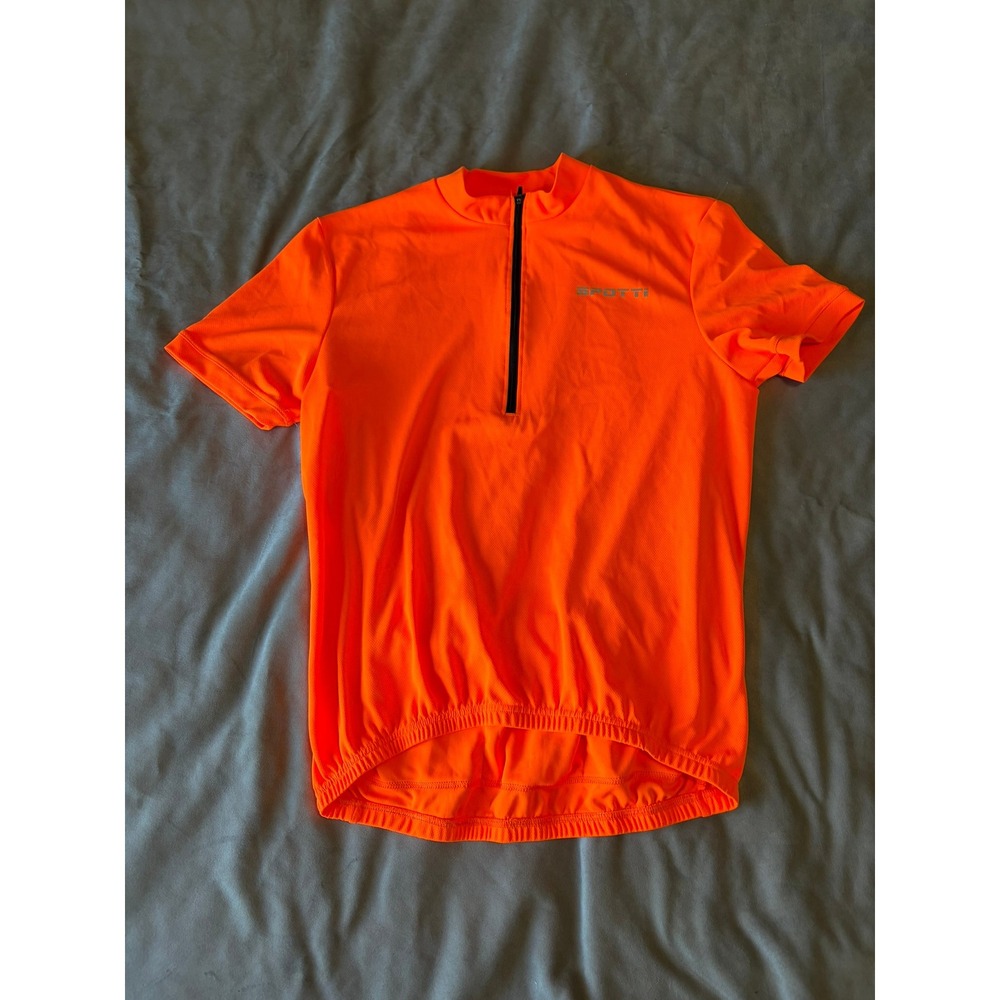 Spotti Mens XL Cycling Jersey Neon Orange Short Sleeve Quarter Zip Bike Shirt